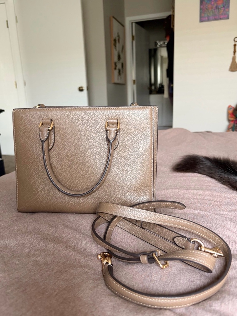 Coach Brown Pebbled Leather Satchel with Gold Hardware - Picture 4 of 8